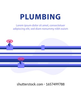 Konzept der Klempnerdienste, Prüfung oder Feststellung von Problemen, Reparaturrohre, zentrale Wasserleitung, Verbesserung und Austausch von Abwasserkanälen, Leitungsschäden, Vektorillustration-Flach-Illustration