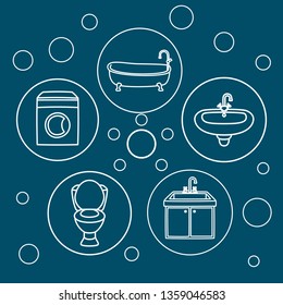 Plumbing Service Concept Vector Illustration. Emergency Professional Help at Home. Bathroom Bathtub Repair Toilet Bowl Clean Kitchen Faucet Sink Installation Washing Machine Fixing