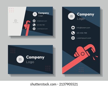 Plumbing service digital business card template, plumber tool wrench corporate marketing advertisement, handyman online invitation card, abstract flyer, creative banner design, isolated on background