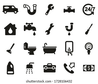 Plumbing Service & Equipment Icons Black & White Set Big