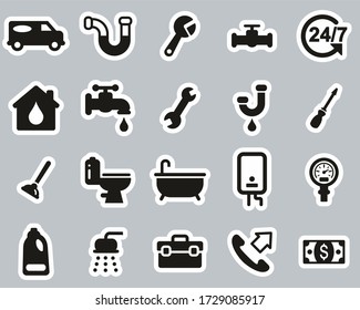 Plumbing Service & Equipment Icons Black & White Sticker Set Big