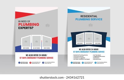plumbing service flyer brochure cover leaflet template