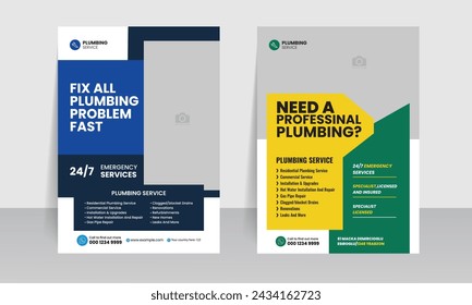 plumbing service flyer brochure cover leaflet template