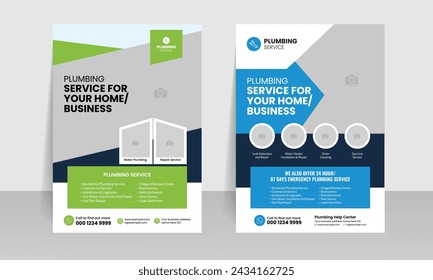 plumbing service flyer brochure cover leaflet template