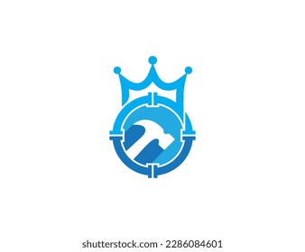 Plumbing Service Hammer Logo Concept icon symbol sign Design Element. Crown, King, Plumber, Repair Logotype. Vector illustration template
