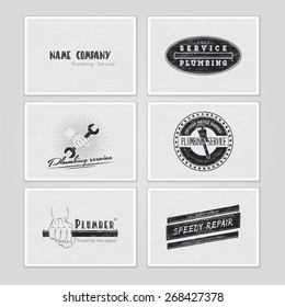 Plumbing service. Home repairs. Repair and maintenance of buildings. Grunge Effect. Set of Typographic Badges. Flat vector illustration