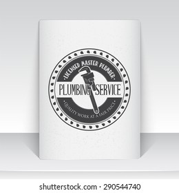 Plumbing service. Home repairs. Repair and maintenance of buildings. Sheet of white paper. Monochrome typographic labels, stickers, logos and badges. Flat vector illustration