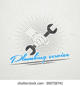 Plumbing service. Home repairs. Repair and maintenance of buildings. Monochrome typographic labels, stickers, logos and badges. Flat vector illustration