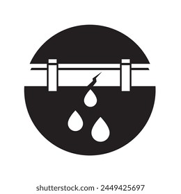 plumbing service icon with leaking pipe and water puddle isolated on white background