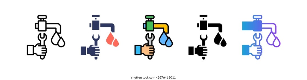 Plumbing Service Icon Multiple Vector Illustration