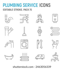 Plumbing service line icon set, repair collection, vector graphics, logo illustrations, household service vector icons, plumbing work signs, outline pictograms, editable stroke