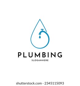 Plumbing service logo design creative idea with water drop and faucet