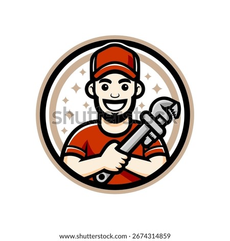 Plumbing Service Logo Design with Pipe and Wrench Illustration