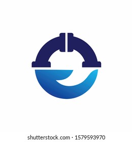 Plumbing service logo with hand silhouette