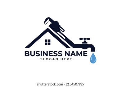 logotipo del servicio de fontanería con gama de tuberías y grifo de agua