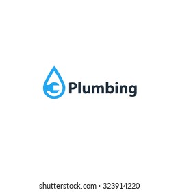 Plumbing Service Logo, Pipes Drain Concept, Repair Works, Facility Installment, Water Drop, Pipe And Wrench Plumbing Icon, Vector Illustration