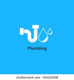 Plumbing service logo, p-trap tubular part, pipes drain concept, repair works, facility installment