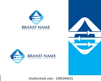 Plumbing service logo set with water and pipe front view for used plumbing and heating company, Vector Illustration