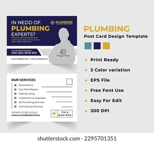 Plumbing service Post Card Design For Promoting Business.