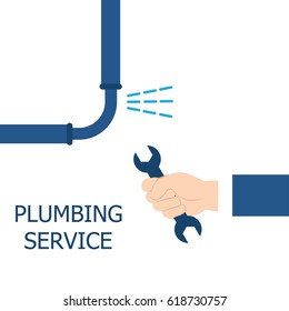 Plumbing service, repair fix leaking. Vector illustration flat design. Fixing pipe. Maintenance water pipe