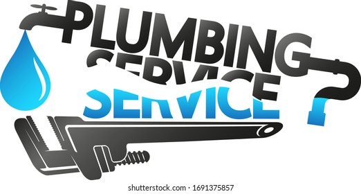 Plumbing service and repair symbol with water drop and wrench