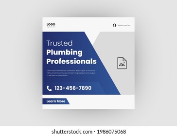 Plumbing service social media post design. Professional plumbing service
flyer poster leaflet template.