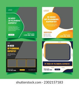 Plumbing service social media post design template Bundle, square web banner, Premium Vector, Handyman service social media post,banner,abstract background design template