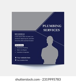 Plumbing service social media post and web banner template