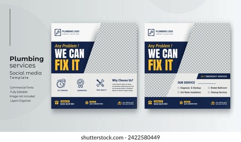 Plumbing service social media post template, Web banner template