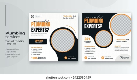 Plumbing service social media post template, Web banner template