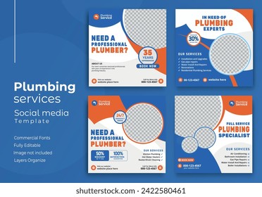 Plumbing service social media post template, Web banner template