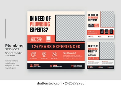 Plumbing service social media post template, Web banner template