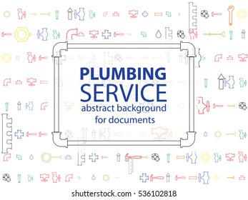 plumbing service. valves, gate valves, angles, tubes, valves for water, sewer and water pipes. Tools for sewer cleaning, plumbing service. abstract background for documents. 