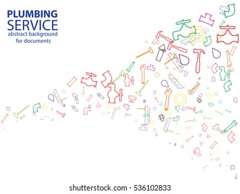 plumbing service. valves, gate valves, angles, tubes, valves for water, sewer and water pipes. Tools for sewer cleaning, plumbing service. abstract background for documents. 