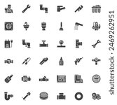 Plumbing service vector icons set, modern solid symbol collection, filled style pictogram pack. Signs logo illustration. Set includes icons as Plumber, Wrench, Pipe, Faucet, Water Pressure Gauge, Sink