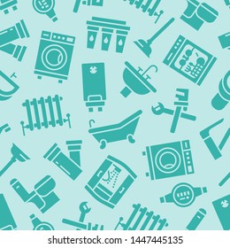 Plumbing service vector seamless pattern with flat silhouette icons of house bathroom equipment, faucet, toilet, washing machine, dishwasher. Plumber repair illustration, signs for handyman services. Plumbing service vector seamless pattern with flat silhouette icons of house bathroom equipment, faucet, toilet, washing machine, dishwasher. Plumber repair illustration, signs for handyman services.