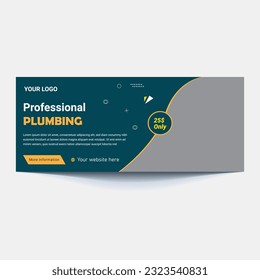 Plumbing service web banner template, Handyman service banner, cover, banner, banner set, vector Premium