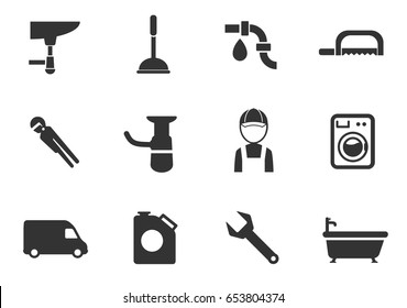 plumbing service web icons. set of simple symbols silhouettes