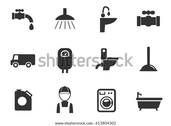 plumbing service web icons. set of simple\
symbols silhouettes