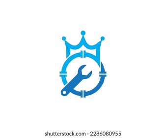 Plumbing Service Wrench Logo Concept icon sign symbol Design Element. Crown, King, Plumber, Repair Logotype. Vector illustration template