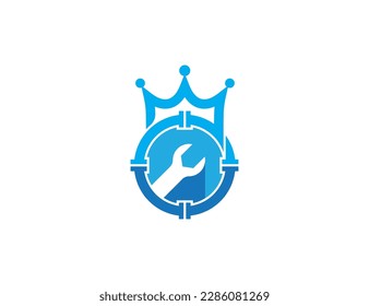 Plumbing Service Wrench Logo Concept sign icon symbol Design Element. Crown, King, Plumber, Repair Logotype. Vector illustration template