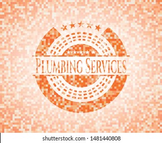 Plumbing Services abstract emblem, orange mosaic background
