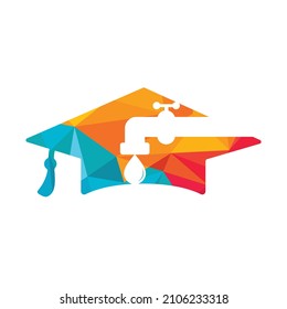 Plumbing services logo design concept. Faucet and graduation cap icon design.	