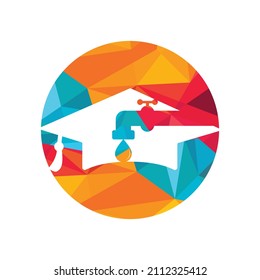 Plumbing services logo design concept. Faucet and graduation cap icon design.	