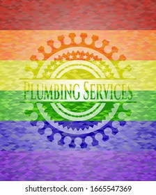 Klempingdienste auf mosaikem Hintergrund mit den Farben der LGBT-Flagge