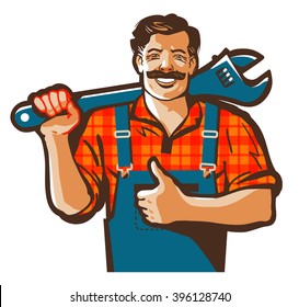 plumbing services vector logo. plumber worker or repair icon