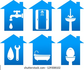 plumbing set of bathroom and repair icons