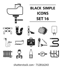 Plumbing set icons in black style. Big collection plumbing vector symbol stock illustration