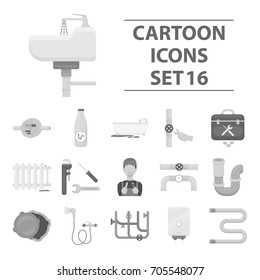 Plumbing set icons in monochrome style. Big collection of plumbing vector symbol stock illustration