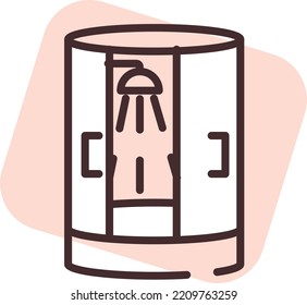 Plumbing Shower Cabin, Illustration, Vector On White Background.